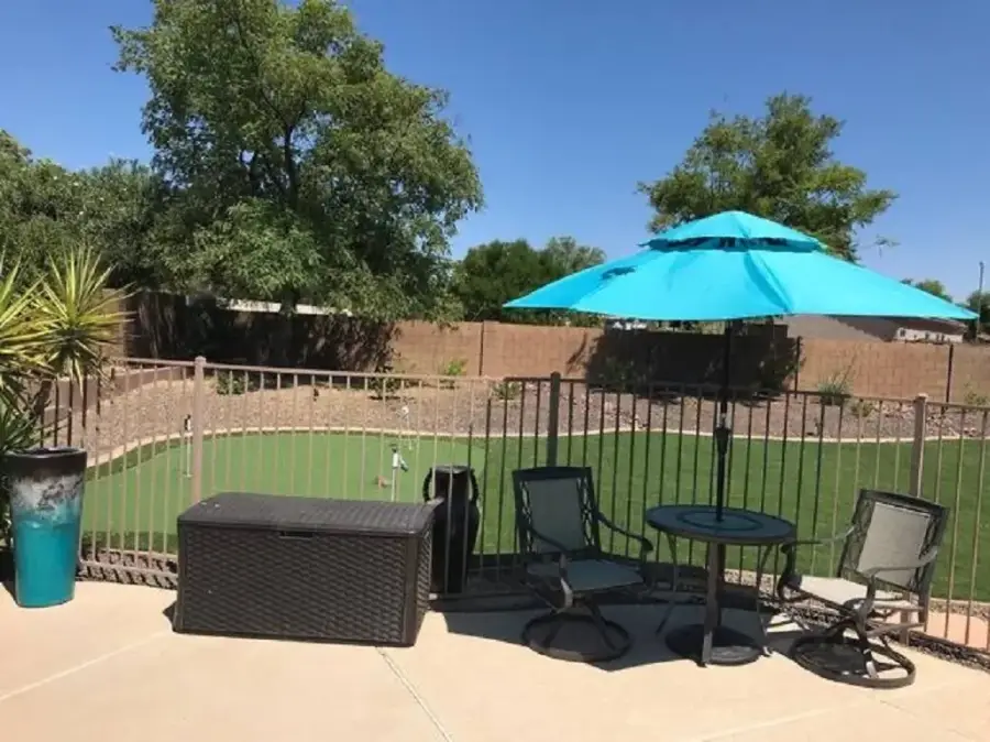 Our umbrellas offer protection from the sun in our gated pool area